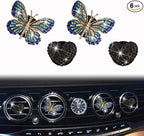 4 Pcs Blue Bling Butterfly and Heart Car Air Fresheners Vent Clips Diffuser Vent Clip Rhinestone Diamond Decoration Car Interior Decor Cute Accessories for Women, Automotive Air Fresheners (Black, 2)