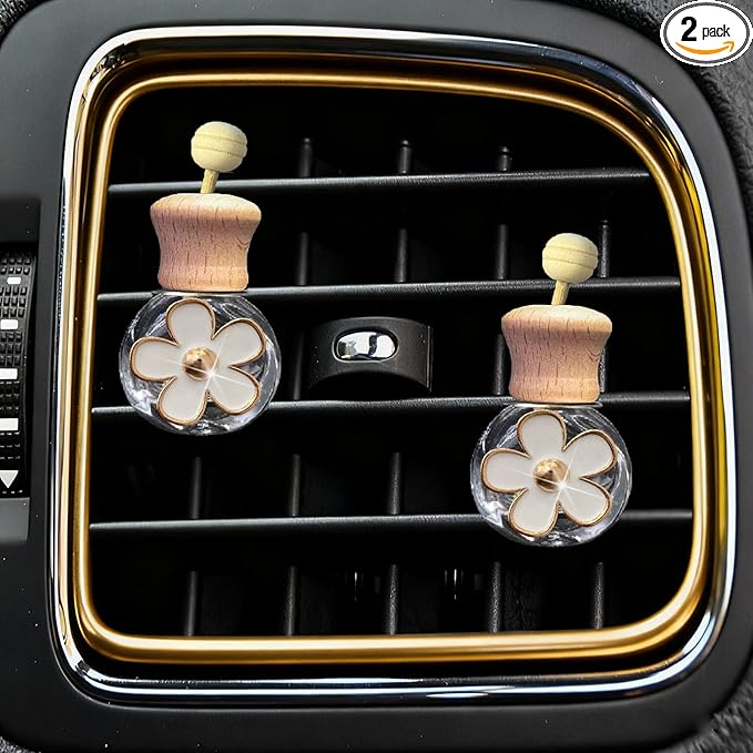 Daisy Bottle Car Air Freshener Clips, 2 Pcs Cute Daisy Car Air Vent Clip, Coquette Auto Air Conditioning Outlet Diffuser Perfume Clips, Interior Decoration (White, one size)