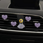 Purple Heart Air Vent Clips, 4 Pcs Bling Heart Car Air Fresheners Vents Clips Diffuser Diamond Interior Decor Cute Daisy Accessories Car Decoration for Women + Mask Hook