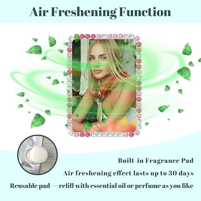 Custom Rhinestone Car Vent Clip Air Freshener with Photo – Personalized Acrylic Picture Frame for Car Interior Decoration Accessories, Rectangular Shape (Mixed Pink, One Size)