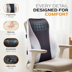 Extra Dense Lumbar Pillow with Double Adjustable Straps - Ergonomic Lumbar Support Pillow for Office Chair, Car, Couch Firm Back Support for Lower Back & Spine Pain Relief Memory Foam Cushion