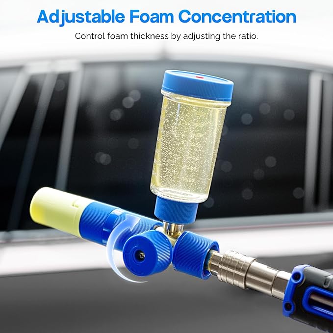 Mini Foam Cannon with 100ml Bottle, No Dilution Needed, Adjustable Foam Concentration, 360° Rotatable Spray Nozzle, Standard 1/4" Brass Connector (Pressure Washer Only)