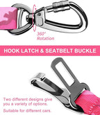 Hotsky Dog Seat Belt, Adjustable Safety Seatbelt 3-in-1 Car Harness for Dogs in Car Nylon Elastic Bungee Buffer Tether with Clip Hook Latch Buckle Swivel Zinc Alloy Carabiner(Hotpink Camo)