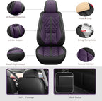 otoez Car Seat Covers Full Set, Universal Leather Seat Cover 5 Seat Waterproof & Breathable Automotive Seat Protector Full Coverage for Cars Sedens, Trucks, SUVs, Vans (Dark Purple)