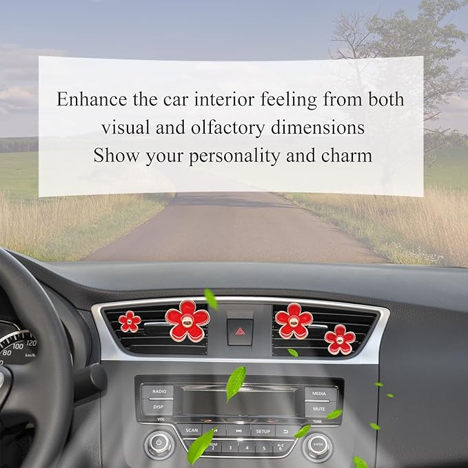 4pcs Flowers Air Vent Clips Red Daisy Car Air Freshener Vent Clips Cute Fower Car Accessories for Women Refillable Diffuser
