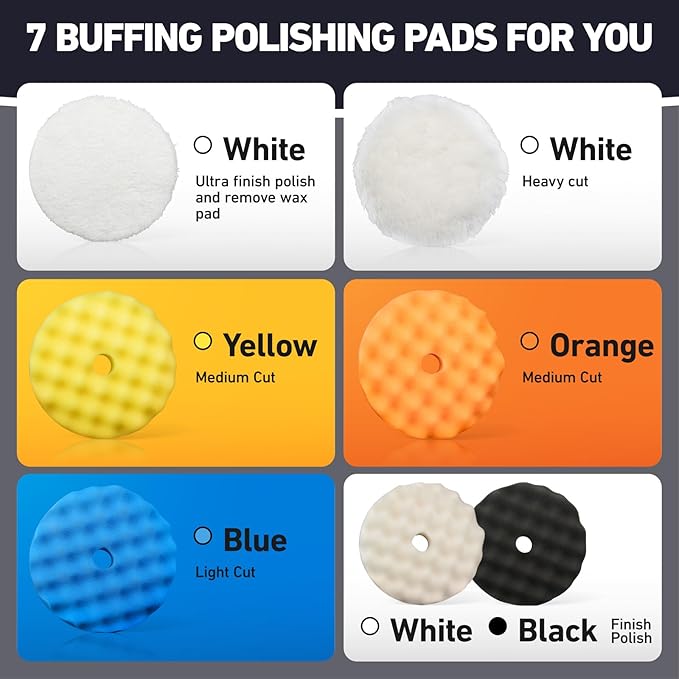 Autolock 6" Buffing Polishing Pads, 7Pcs 6Inch (150mm) Waffle Foam Buffing Pad, Wool Pad Kit for 6 in Backing Plate, Car Polisher Boat Compounding, Polishing and Waxing