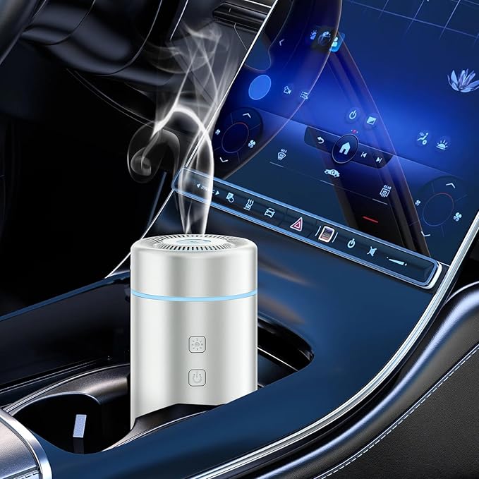 100ML Car Essential Oil Diffuser, Rechargeable Battery Powered, Cordless Portable Aromatherapy Humidifier with 7 LED Color Lights 2 Timer Modes for Car Room Home Office (Silver)