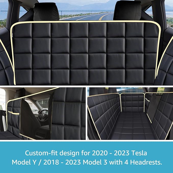 Lassie Dog Car Hammock for 2018-2026 Tesla Model 3 Back Seat Pet Cover for Dogs with 4 Headrests and 2 Seat Belts, 100% Waterproof Backseat Hammock Pet Seat Protector for Tesla Model 3