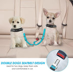 SlowTon Dog Seat Belt, Double Dog Seatbelt Adjustable Vehicle Safety Leash with Elastic Bungee Buffer, Reflective No Tangle Y Shape Two Dog Harness Seat Belt Splitter for Pets Car Trip (Mint Blue, S)