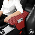 Car Armrest Cushion Pad, Leather Vehicle Center Console Cover with 2 Storage Bags, Non-Slip Automotive Interior Arm Rest Seat Box Cover Accessories, Universal for SUV RV Sedan (Rose Red)