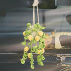 Cute Air Freshener for Car, Crochet Car Accessories Air Freshener, Cute Rear View Mirror Accessories, Handmade Crochet Plant for Cars, Yellow Rose