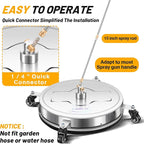 20'' Pressure Washer Surface Cleaner with 4 Wheels - Stainless Steel Surface Cleaner for Pressure Washer Attachment for Concrete, Driveway, Patio, Sidewalk, Deck and Driveways