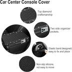 NBTEPEM Bling Car Center Console Cover, Leather Car Arm Rest Cover Cushion with 2 Storage Bags, Universal Automotive Armrest Protector Storage Box, Bling Accessories Interior for Most Vehicles (Black)