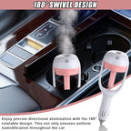 Car Humidifier, Portable Mini Aromatherapy Essential Oil Diffuser, 180-Degree Rotation Cool Mist Humidifier, Vehicle Air Freshener Diffuser with 12V Charging Port for Home Office (Pink)