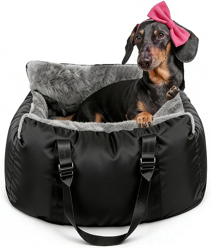 Dog Car Seat for Small Dogs,Double-Sided Washable Portable Travel Bed with Detachable Design, Black - Gray Handbag,Style Booster Seat(Under 25 Lbs)