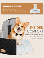 Dog Car Seat for Small/Medium Dogs, Memory Foam Puppy Car Seat Elevated Dog Booster Seat Up to 35 lbs, Fully Detachable Washable, Travel Safety Pet Car Seat with Storage Pockets (Black/Grey)