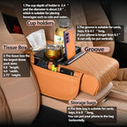 Car Armrest Cushion,5-in-1 Center Console Cover with 2 Storage Bags Cup Holder, Tissue Box Slot, Phone Slot for Sedans, Car Accessories Interior Organizers (coffee)