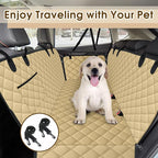Waterproof Dog Car Seat Cover for Back Seat - Durable, Scratch Proof Pet Hammock with Nonslip Design & Storage Pockets, Fits Cars, SUVs, Trucks - L, Khaki/Black