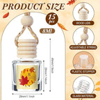Boao 15 Pcs Thanksgiving Hanging Car Air Freshener Diffuser Bottles Empty Bulk Fall Perfume Glass Bottle Pendant Refillable with Maple Leaves Cards & Stickers for Essential Oil Fragrance Ornament
