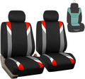 FH Group Car Seat Covers Premium Modernistic Flat Cloth Car Seat Covers Front Seats Only Red Black, Airbag Compatible Universal Fit Interior Accessories Cars Trucks SUV Car Accessories Protector