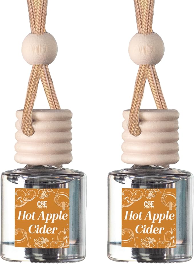 C&E Craft Co Hanging Car Air Freshener Diffuser 2 Pack, Long Lasting Fragrance Oil Car Freshener, Glass Bottle Auto Air Freshener, Made in USA (Hot Apple Cider)
