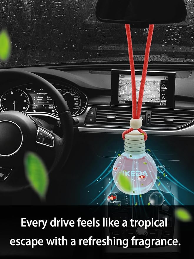 Ikeda Car Air Freshener: Hanging Car Smell Air Freshener | 10ml Hanging Car Perfume | Long Lasting Fragrance | Strong Scents Diffuser for Auto Home (Strawberry)