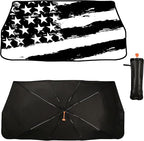 Socira American Flag Car Windshield Sunshade Umbrella Foldable Black Umbrella Sun Shade Cover Patriotic Sunshade Front Window Cover Interior Blocks Uv Rays Keeps Cool (57" X 30")