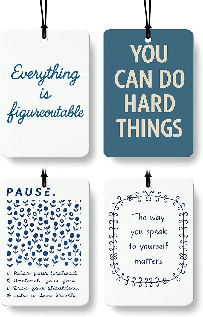 Inspirational Car Air Freshener 4 Pcs Coconut Scented, Self Care Gifts for Women Car Accessories Mirror Decor, Mental Health Hanging Air Freshener for Therapy Office Classroom Cars Books
