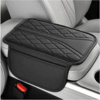 Car Center Console Cover, Leather Auto Armrest Cushion Pad with Two Storage Pockets, Waterproof Arm Rest Box Mat Protective Cover for Sedan SUV Truck, Car Accessories (Black)