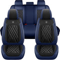 Car Seat Covers Compatible with Toyota Camry 2012-2026 Durable Waterproof Automotive Seat Covers Stretchable Fabric Material, Airbag Compatibility, Premium Nappa Leather(Black Blue, Full Set)