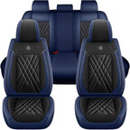 Car Seat Covers Compatible with Toyota Camry 2012-2026 Durable Waterproof Automotive Seat Covers Stretchable Fabric Material, Airbag Compatibility, Premium Nappa Leather(Black Blue, Full Set)