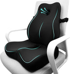 Seat Cushion & Lumbar Support Pillow Set,Memory Foam Office Chair Cushion for Tailbone Pain, Non-Slip Back Support for Car,Desk,Gaming Chair,Wheelchair, Breathable & Machine Washable