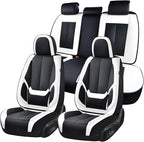 Coverado Seat Covers, Car Seat Covers Full Set, Leather Seat Covers for Cars, Car Seat Protector, Black Car Seat Covers Front Seats and Back Seats Universal Fit for Most Cars White