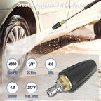 Pressure Washer Tips Turbo Nozzle, Max 4000 PSI 360°Rotating Power Washer Nozzles with 1/4" Quick Connect, 5 Spray Nozzle Tips for Cleaning Brick, Concrete, 4.0 GPM 4.0 Orifice