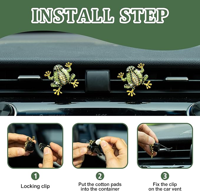 2Pcs Tree Frog Air Freshener Vent Clip, Cute Air Diffuser Clips, Bling Rhinestone Car Outlet Decor, Frog Car Accessories for Women
