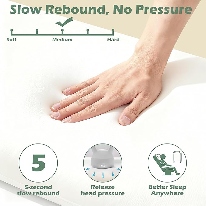 Cooling Camping Pillow, Memory Foam Travel Pillow with Adjustable Buckle Strap & Storage Bag, Compact Small Pillow for Airplane, Car Lumbar, Office, Washable Cooling Cover, Quarry Grey