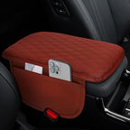 Car Center Console Cover, 12"×7.87" Waterproof Leather Auto Armrest Cover Protector with 2 Pocket, Comfortable Arm Rest Box Cushion Pad, Universal Interior Car Accessories (Wine Red)