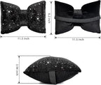 4 PCS Bling Car Pillows,Rhinestones Bowknot Car Headrest Pillow,Car Neck Pillow for Driver Relax Necksupport,Sleeping Travel Support Neck Pillow,Shiny Diamond Interior Accessories for Women,Black