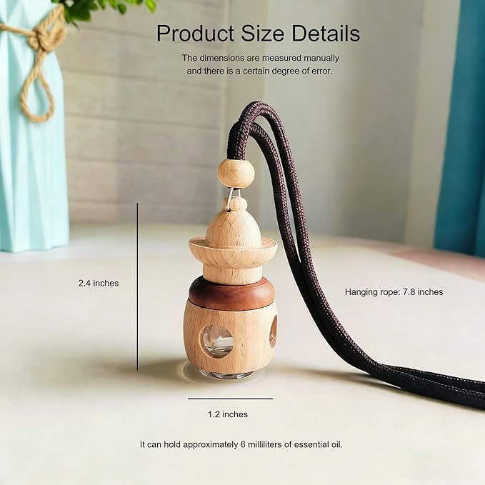 2 Pack Hanging Car Air Freshener Diffuser, Refillable Glass Bottle with Wooden Cap, Long Lasting Drift Car Air Freshener for Women Men - Car Fresheners, Car Accessories-A2