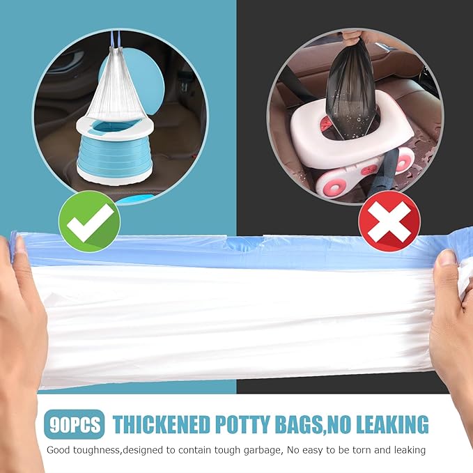 VISATOR Portable Travel Potty Chair Liners Bags Universal with Drawstring, 90 PCS (18 * 20INCH) (White)