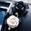 2 Pcs Camellia Air Vent Clips, Cute Flower Car Air Freshener Clip, Glam SUV Outlet Decorations, Leather Rose Vent Diffuser, Charm Car Inter Decor Accessories for Women Girls