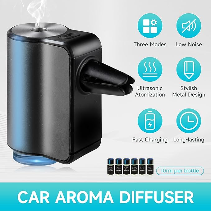 Featwell Car Air Freshener, Air Freshener Diffuser Three Adjustable Modes, Aromatherapy Machine Rechargeable (Grey)