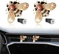 Shiny Bee Air Outlet Clips, Crystal Air Fresheners Vent Clips, Car Diffuser Vent Clip Rhinestone Diamond Interior Decor, Car Decoration, Bling Car Accessories (2 Pcs Golden)