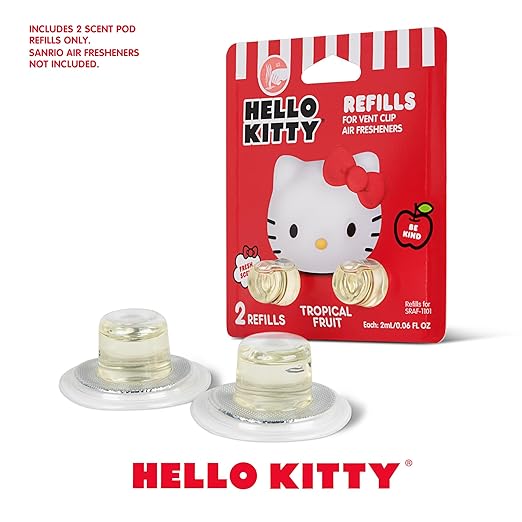 Sanrio Hello Kitty Car Air Freshener Scented Oil Pod Refills, Hello Kitty and Friends Cute Car Accessories for Women, Tropical Fruit, 2ct