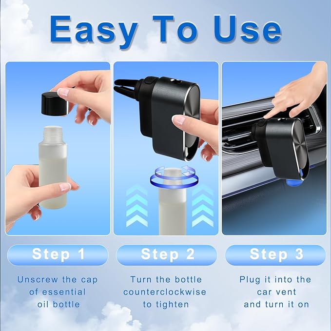 Smart Car Air Freshener Diffuser - Automatic Car Diffuser with Three Adjustable Modes, Includes 6PCS Essential Oil Refill, Car Diffusers for Essential Oils