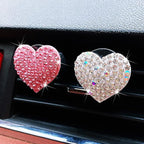 2 Pieces Bling Heart Air Vent Clips Rhinestone Car Air Freshener Clip Crystal Car Air Outlet Decorations Charm Car Inter Decor Accessories for Girls Women