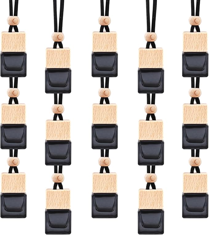 15 Pcs Hanging Car Air Freshener Bottle Empty Car Essential Oil Diffuser Bottles Pendant Black Glass Perfume Bottles Aromatherapy Fragrance Bottle Auto Ornaments Decor