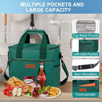 Iknoe Large Cooler Bag Collapsible 24 Can Insulated Bags Leakproof Lunch Cooler Tote with Multi-Pockets for Adult Insulated Thermal Bag for Beach, Picnic, Office Work(Blackish Green)