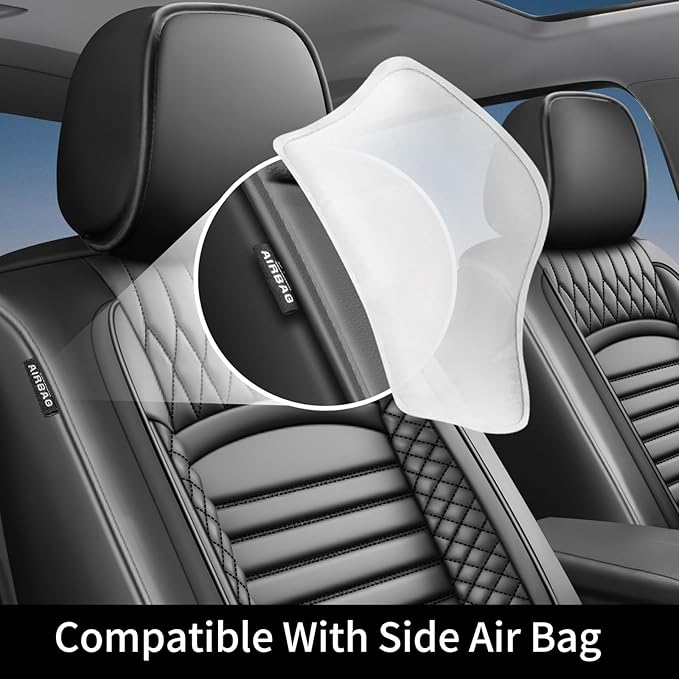Fit Santa Fe Car Seat Covers for Hyundai Santa Fe 2007-2025 2026 - Upgraded Premium Waterproof & Breathable Leather, Airbag Compatible, All-Weather Seat Cushion Protector (Full Set, Black)