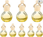 uxcell 8pcs Hanging Car Air Freshener Perfume Bottle, 10ml Pendant Empty Clear/Yellow Glass Essential Oil Aromatherapy Diffuser with Wooden Cap for Car Decor (Clear/Yellow, Round)